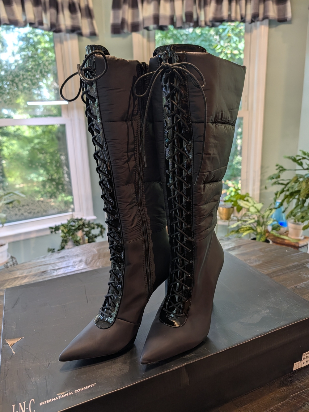 INC - Women’s Black Lace-Up Knee-High Boots - "Sicole"